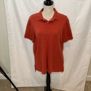 ❤️31 Polo Ralph Lauren Polo Shirt Large Orange Cotton Green Pony Logo Like New